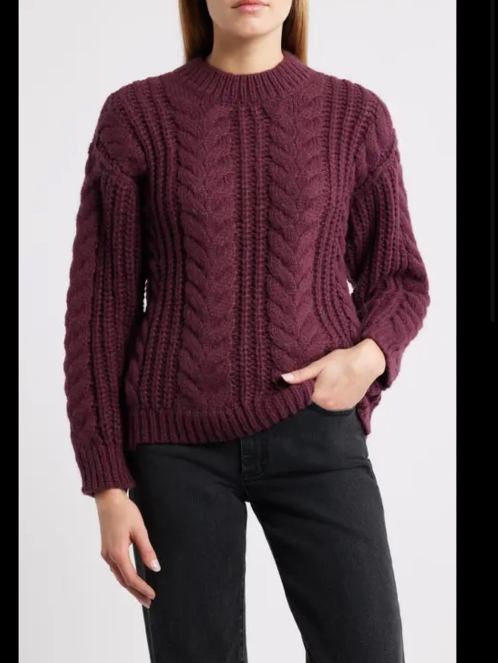 Theory wool Women's Cable-Knit Crew Sweater in Burgundy Plum